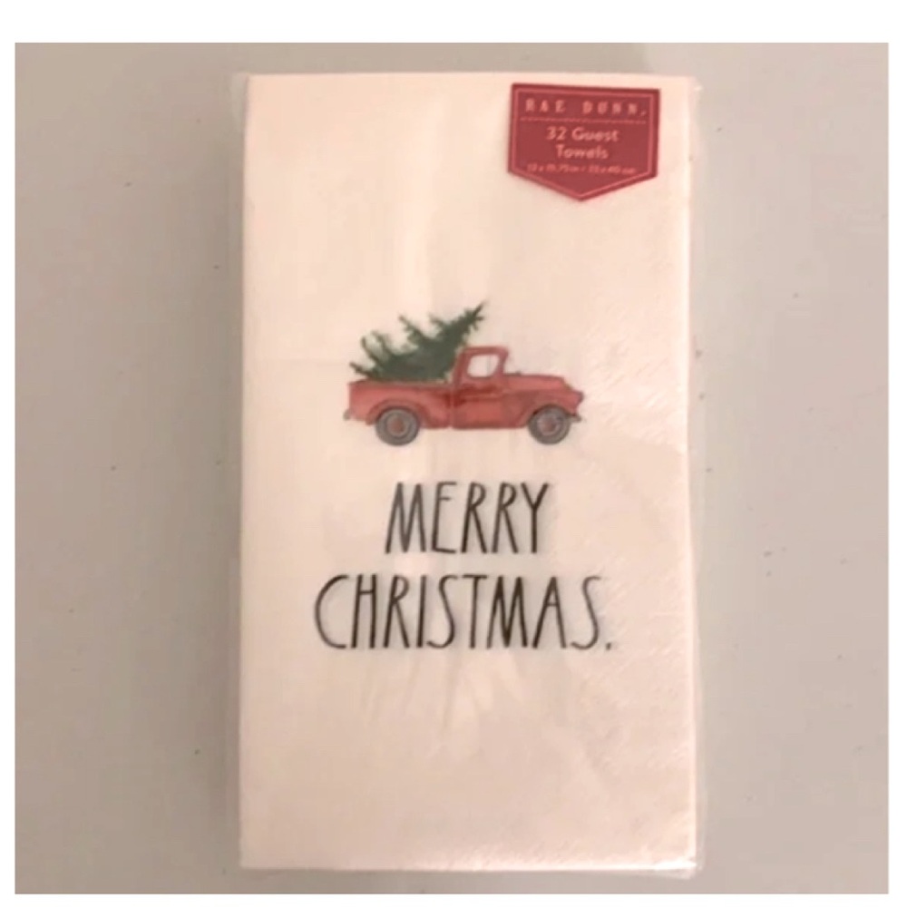 NEW Rae Dunn Guest Towels Napkins Red Truck Merry Christmas